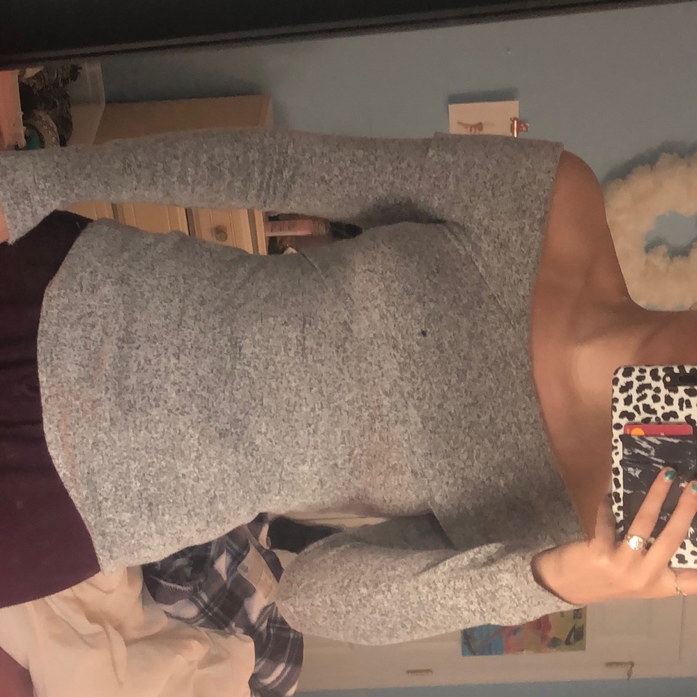 Off the Shoulder Grey Sweater Shirt